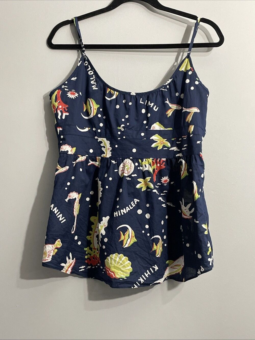 J.Crew Women’s Coastal Chic Blue Tropical Fish Print Sleeveless Tank Size 10